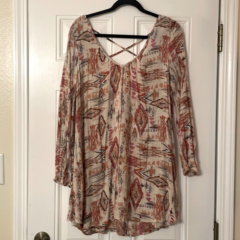 Billabong Womens Boho Dress Casual Size S Long Sleeve, V Neck.